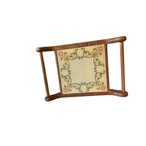 Antique vintage wood serving tray with handles handcrafted 13.5" ceramic tile - Picture 11 of 13